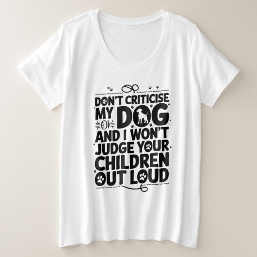 犬のオーナー警告の プラスサイズTシャツ (デザイン正面)