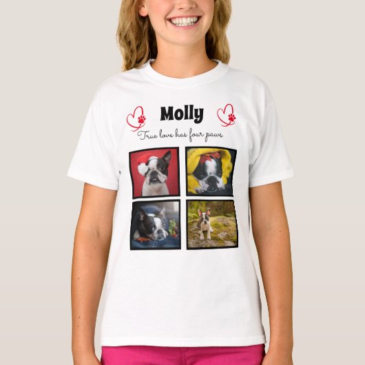 犬のカスタマイズコラージュ4枚の女の子のための写真Tシャツ Tシャツ (正面)