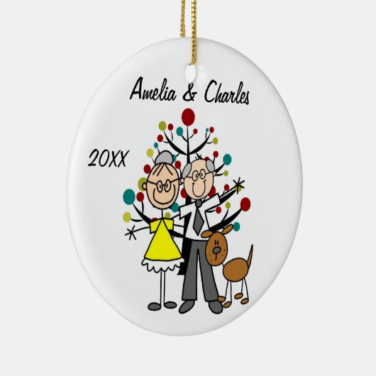 犬のカスタムな休日のオーナメントが付いているより古いカップル セラミックオーナメント (右)