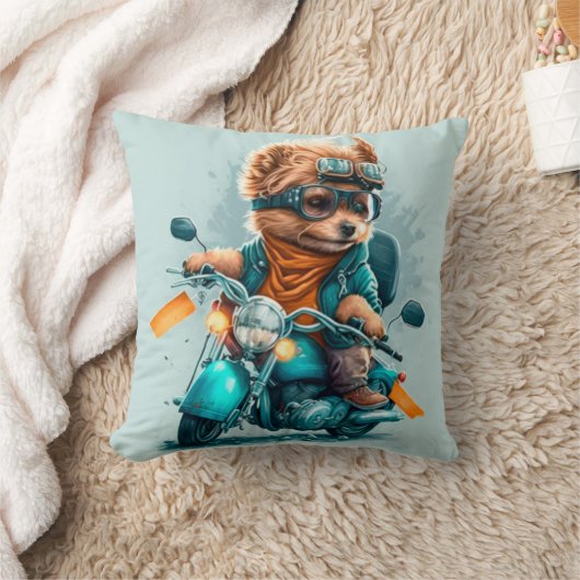 犬のカッコいいバイクもしくは自転車に乗る人かわいい犬のドライブabike装飾用クッション クッション (ブランケット)