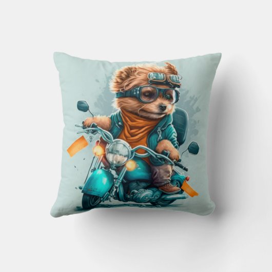 犬のカッコいいバイクもしくは自転車に乗る人かわいい犬のドライブabike装飾用クッション クッション (裏面)