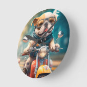 犬のカッコいいバイクもしくは自転車に乗る人、かわいい犬の壁時計 ラウンド壁時計 (傾斜)