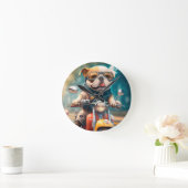 犬のカッコいいバイクもしくは自転車に乗る人、かわいい犬の壁時計 ラウンド壁時計 (ホーム)