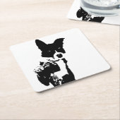 犬のカメラマン スクエアペーパーコースター (アングル)