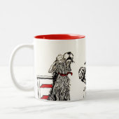 犬のカラスの老人のアコーディオンを持つコンサートのパーティー ツートーンマグカップ (左)