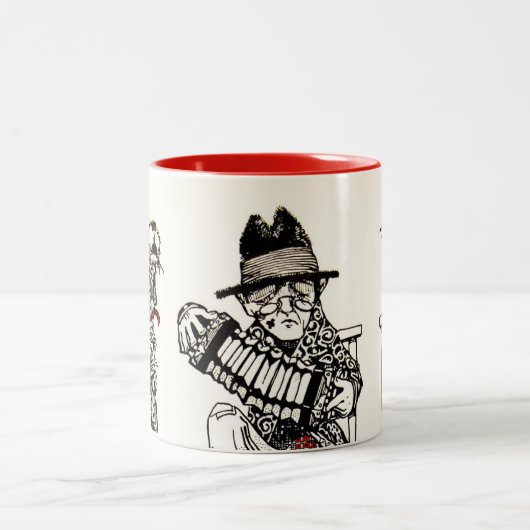 犬のカラスの老人のアコーディオンを持つコンサートのパーティー ツートーンマグカップ (中央)