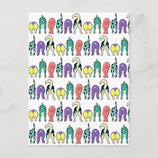 犬のカラフルお尻パターン ポストカード (正面)
