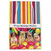 犬のカラフルパーティーストライプパーソナライズされた ミディアムペーパーバッグ (正面)