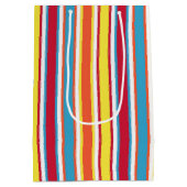 犬のカラフルパーティーストライプパーソナライズされた ミディアムペーパーバッグ (裏面)