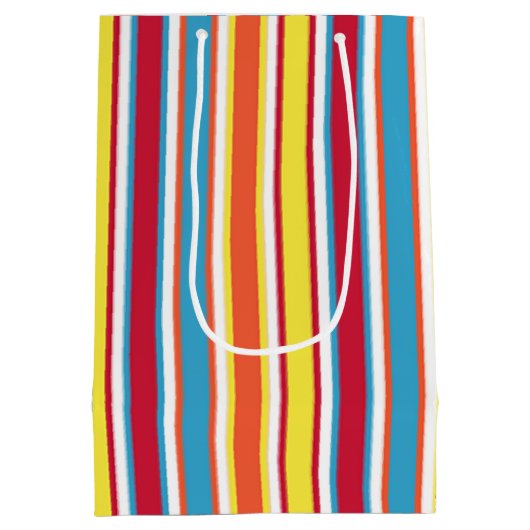 犬のカラフルパーティーストライプパーソナライズされた ミディアムペーパーバッグ (裏面)