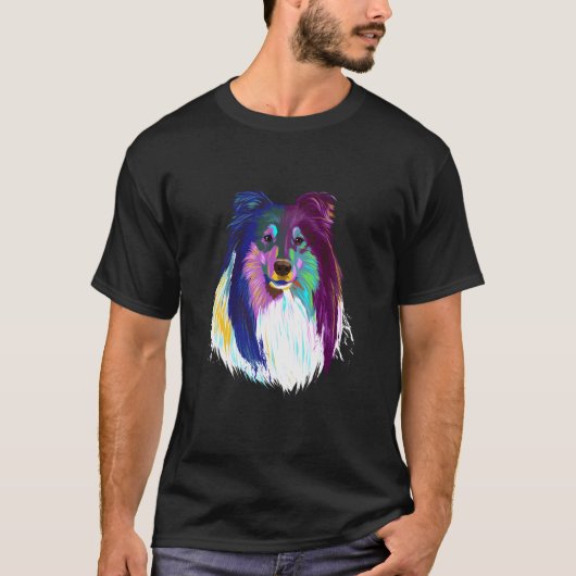 犬のカラフルラフ・コリー Tシャツ (正面)