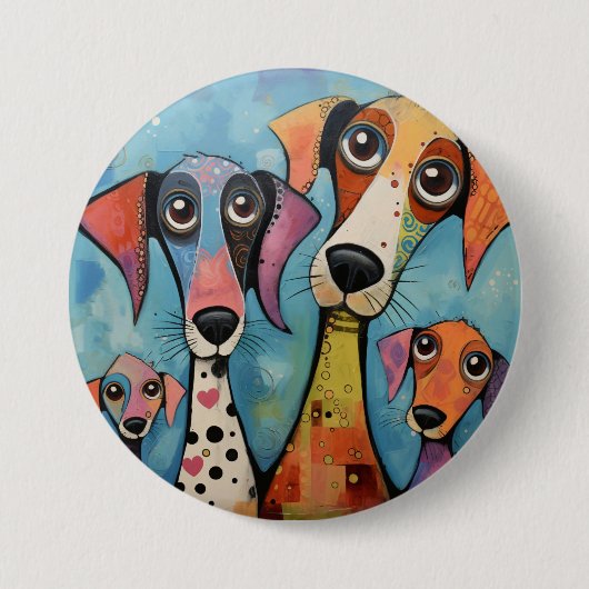 犬のカラフル抽象芸術アート漫画 – スタイル 缶バッジ (正面)