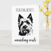 犬のカードを失ったペット悔やみや弔慰 カード (黄色い花)