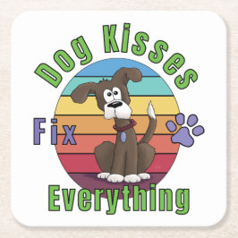 犬のキスはすべてを解決する スクエアペーパーコースター