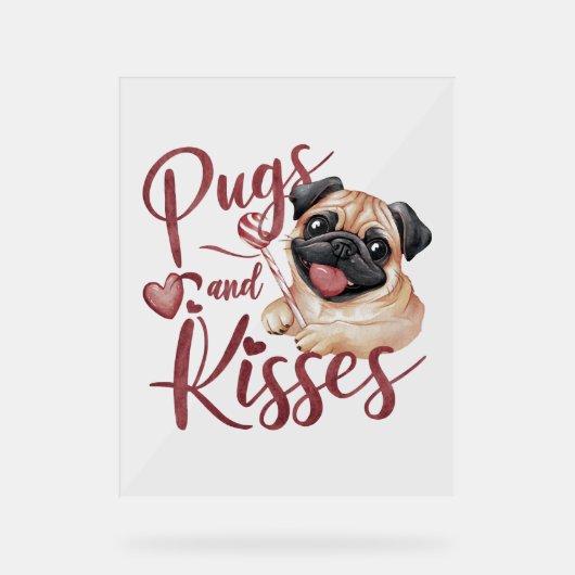 犬のキス.Pugs & Kisses水色ティー アクリルサイン (正面)