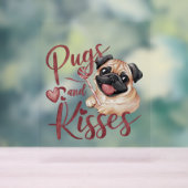 犬のキス.Pugs & Kisses水色ティー アクリルサイン (ニュートラル)