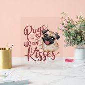 犬のキス.Pugs & Kisses水色ティー アクリルサイン (ウェディング)