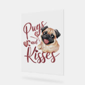 犬のキス.Pugs & Kisses水色ティー アクリルサイン (傾斜)