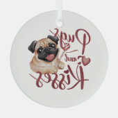 犬のキス.Pugs & Kisses水色ティー ガラスオーナメント (裏面)