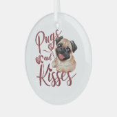 犬のキス.Pugs & Kisses水色ティー ガラスオーナメント (正面左)