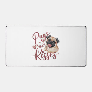 犬のキス.Pugs & Kisses水色ティー デスクマット