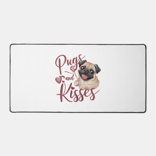 犬のキス.Pugs & Kisses水色ティー デスクマット (正面)