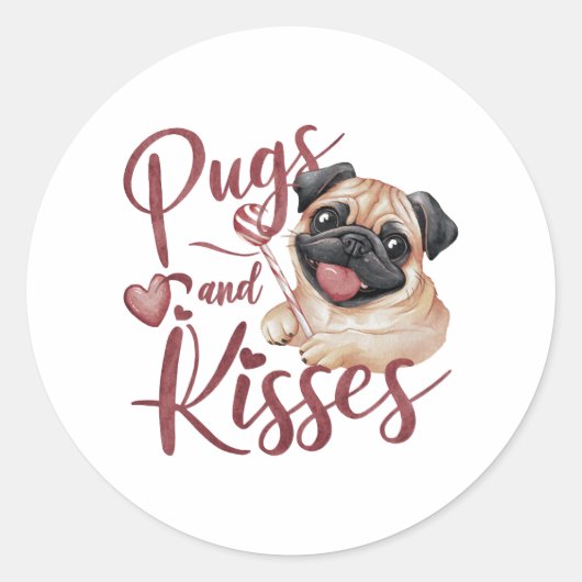 犬のキス.Pugs & Kisses水色ティー ラウンドシール (正面)