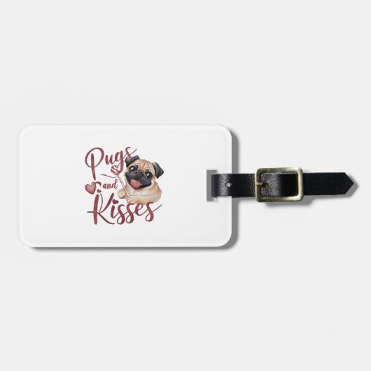 犬のキス.Pugs & Kisses水色ティー ラゲッジタグ (正面横)