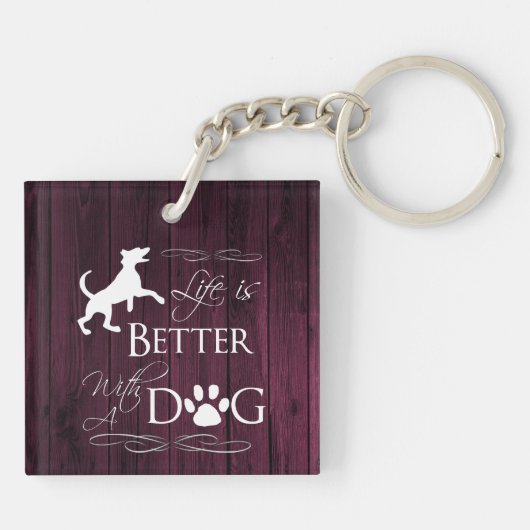 犬のキーチェーンで生活が良い – マゼンタ キーホルダー (裏面)