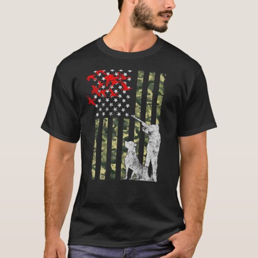 犬のギフトとアヒル狩りアメリカCamouflage USA Tシャツ (正面)