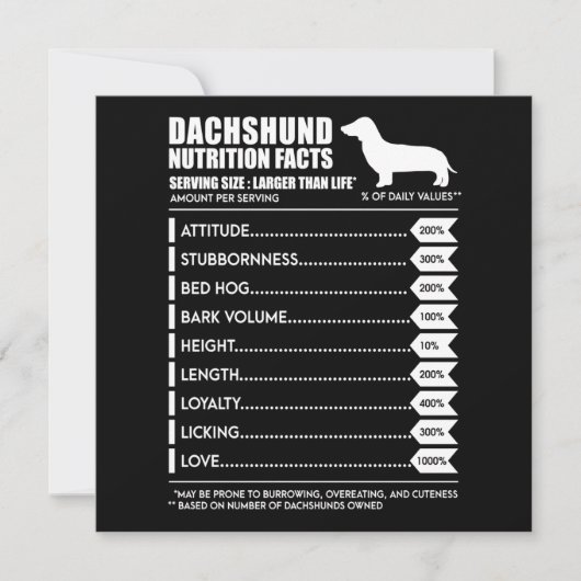 犬のギフト | ダックスフンドの栄養成分 招待状 (正面)