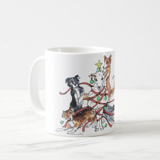 犬のクリスマスのマグを集めること コーヒーマグカップ (正面左)