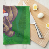 犬のクリスマスをグリーンで鳴らす キッチンタオル (四つ折り)