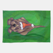 犬のクリスマスをグリーンで鳴らす キッチンタオル (横)