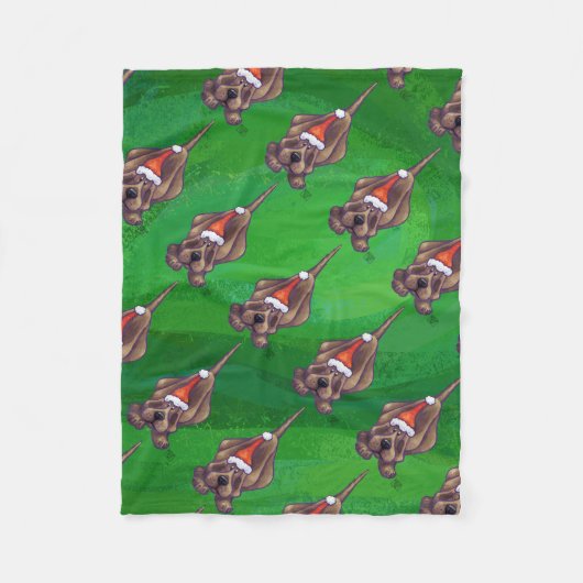 犬のクリスマスをグリーンで鳴らす フリースブランケット (正面)