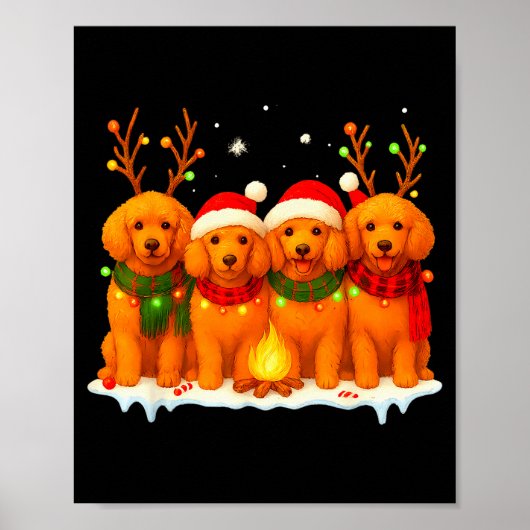 犬のクリスマスイルミネーション トナカイ サンタ クリスマスのオドル ポスター (正面)