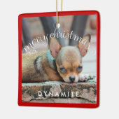 犬のクリスマスオーナメントスクエアパーソナライズされた写真 セラミックオーナメント (左)
