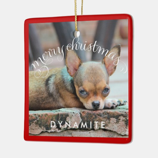 犬のクリスマスオーナメントスクエアパーソナライズされた写真 セラミックオーナメント (左)