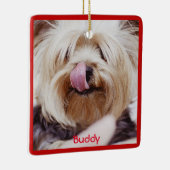 犬のクリスマスオーナメントスクエア追加カスタム写真 セラミックオーナメント (右)