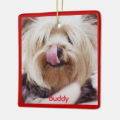 犬のクリスマスオーナメントスクエア追加カスタム写真 セラミックオーナメント (左)