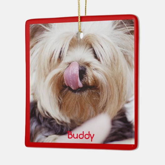 犬のクリスマスオーナメントスクエア追加カスタム写真 セラミックオーナメント (左)