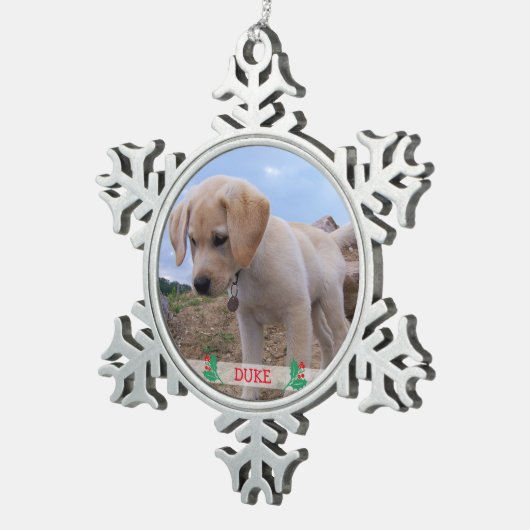 犬のクリスマスオーナメントプーターパーソナライズされた写真 スノーフレークピューターオーナメント (右)