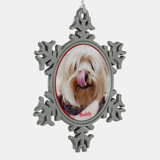 犬のクリスマスオーナメントPeterあなたの写真を追加 スノーフレークピューターオーナメント (左)