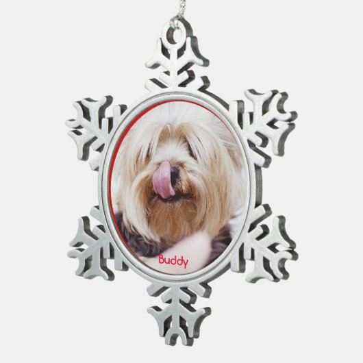 犬のクリスマスオーナメントPeterあなたの写真を追加 スノーフレークピューターオーナメント (右)