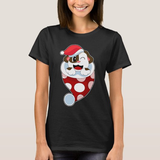 犬のクリスマスサンタ帽子 Tシャツ (正面)