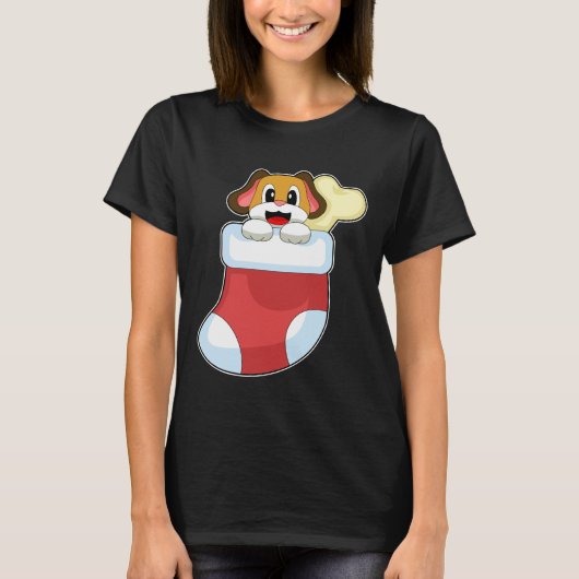犬のクリスマスソックス Tシャツ (正面)