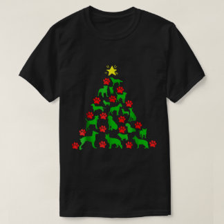 犬のクリスマスツリーの肉球プリントデザイン Tシャツ