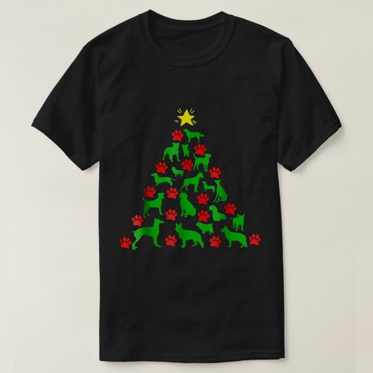 犬のクリスマスツリーの肉球プリントデザイン Tシャツ (デザイン正面)