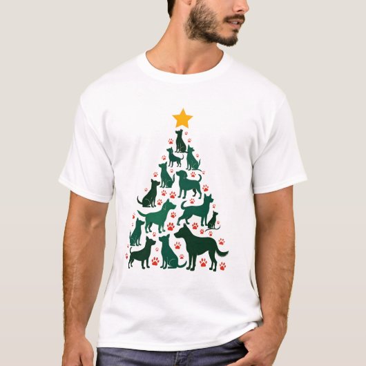 犬のクリスマスツリーTシャツ - 犬のクリスマス (1) Tシャツ (正面)