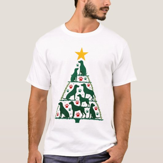 犬のクリスマスツリーTシャツ - 犬のクリスマス (4) Tシャツ (正面)